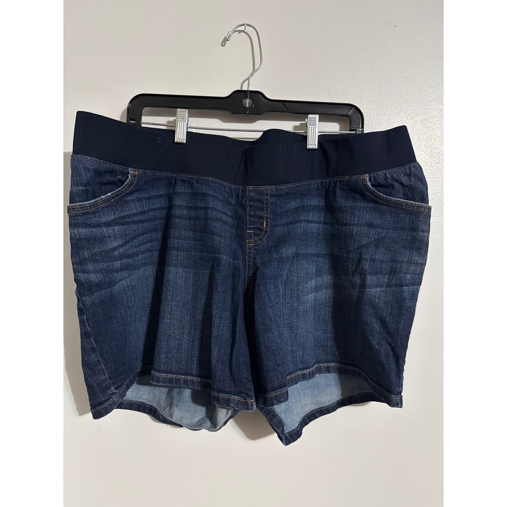 Liz Lange Maternity Dark Wash Denim Shorts XXL Wide Elastic Belly Band